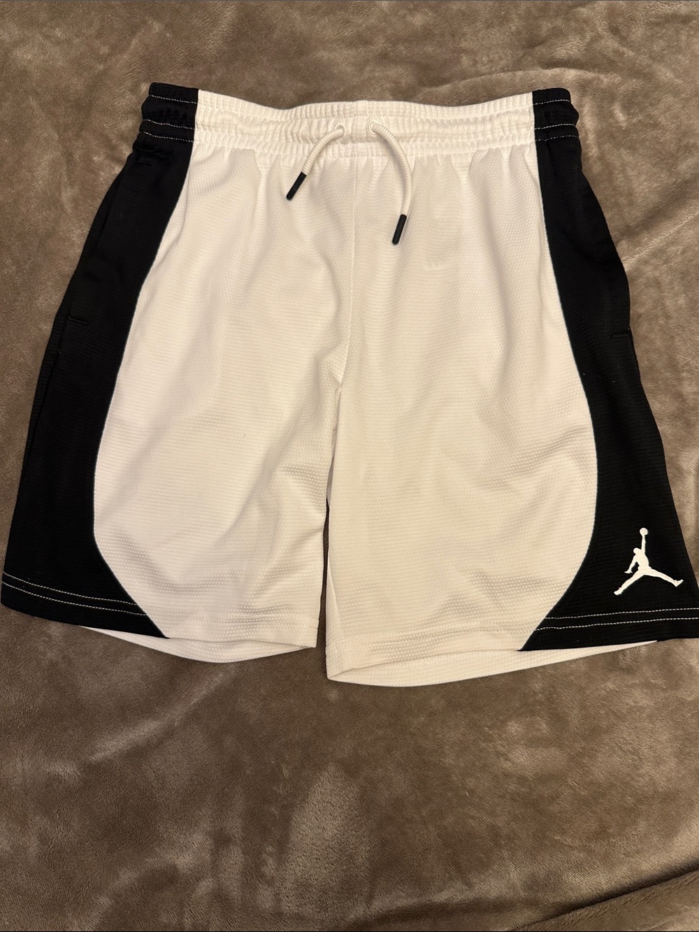 Jordan White Shorts with Black and Red Logo